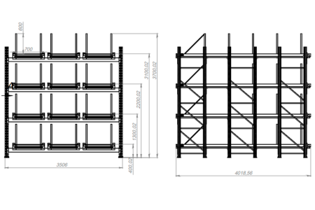 Сотовый выкатной стеллаж Shelf Long 4,0х07,06_0,3т_12я