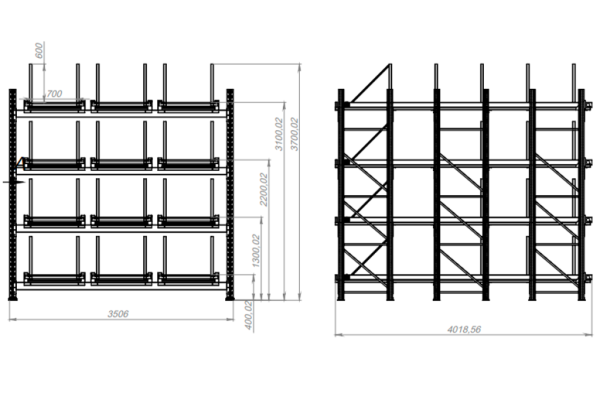 Сотовый выкатной стеллаж Shelf Long 4,0х07,06_0,3т_12я