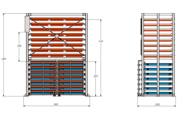 Стеллаж комбинированный кассетный SHELF DOUBLE 3,0х1,5_3т_7+8к_взк_зад_КР