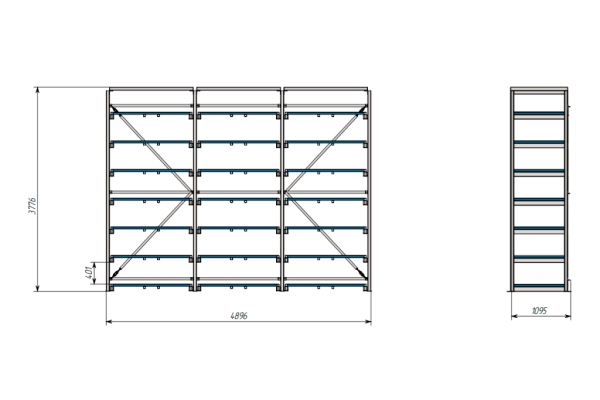 Стеллаж для заготовок со съемными полками Shelf Smart 1,5х1,0_3с_1,2_21п