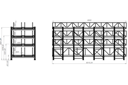 Сотовый выкатной стеллаж Shelf Long 6,0х0,6х0,6_0,4_0,5т_8я
