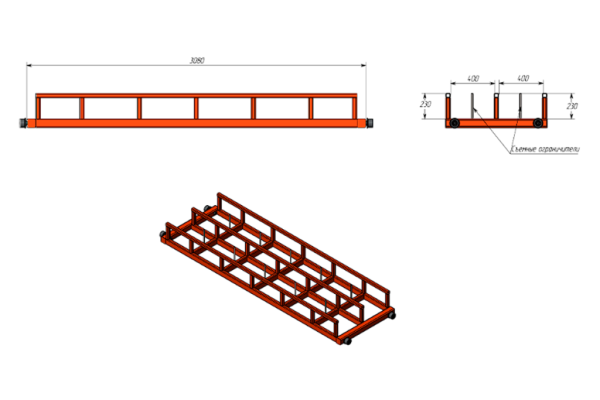 Кассетный выкатной стеллаж для длинномерного металлопроката Shelf Front 3,0х0,4_2т_5к_2с