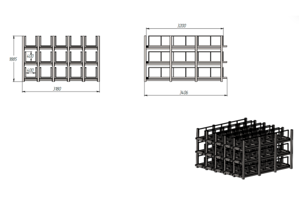 Сотовый выкатной стеллаж Shelf Long 3,2х0,4х0,4_0,5т_15я