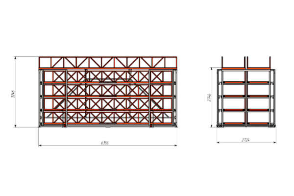 Кассетный выкатной стеллаж для длинномерного металлопроката Shelf Front 6,0х1,0_1т_4+1к_2с