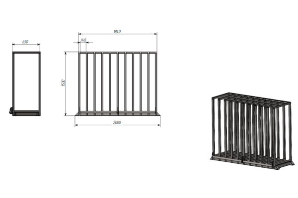 Стеллаж для хранения остатков листа Shelf Element 2,0х0,65х1,5_2т_10с_1р