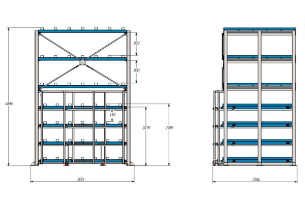 Стеллаж комбинированный кассетный SHELF DOUBLE 2,80х2,55_3т_4к+3п_зад_НСТ_НФЛ