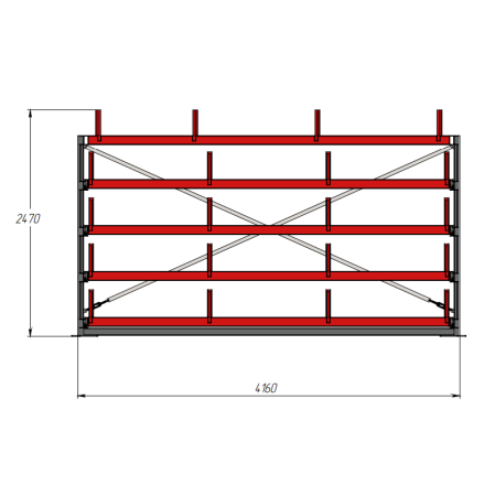 Стеллаж консольный выдвижной Shelf Rolling 4,0х0,8_1т_4+1к