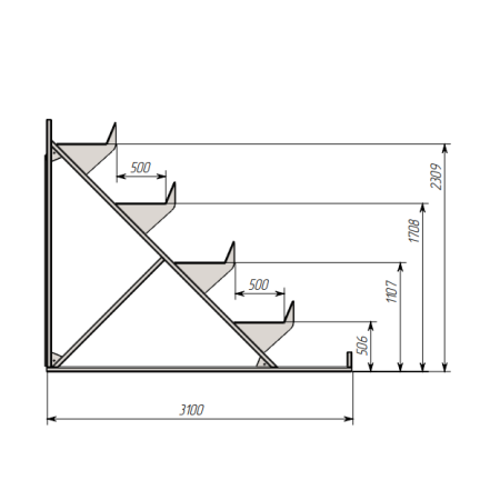 Стеллаж консольный ёлочка КСЕ 5,0х2,3_1,5т_5у_0,5